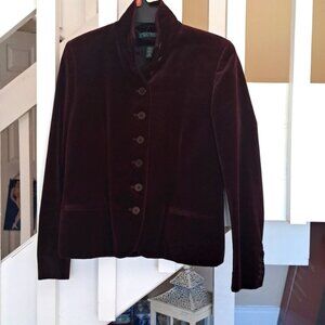 Ralph Lauren Deep Cranberry Velvet  Button Down Blazer sz6 Excellent lined sz6